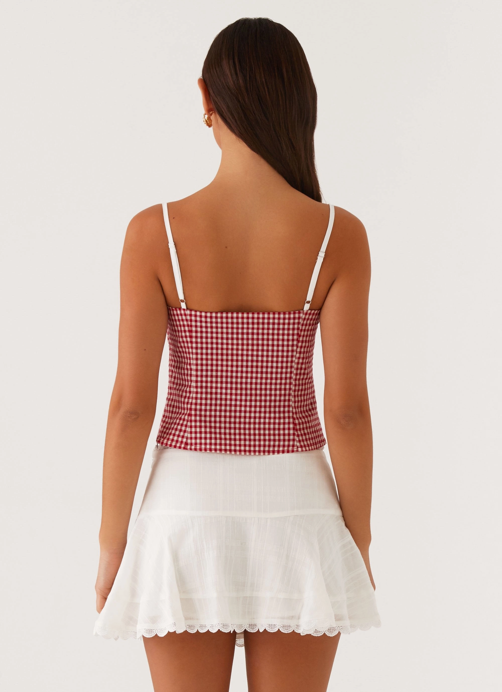 QuickRelease Palmer Ruffle Bustier Top - Red Gingham