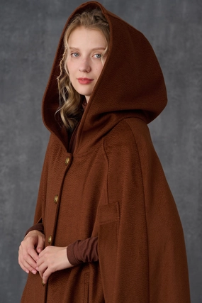 Parini 33 | Maxi Hooded wool cloak coat Peach Tone Parini 33 | Maxi Hooded wool cloak coat Calm Silhouette Layer Safe