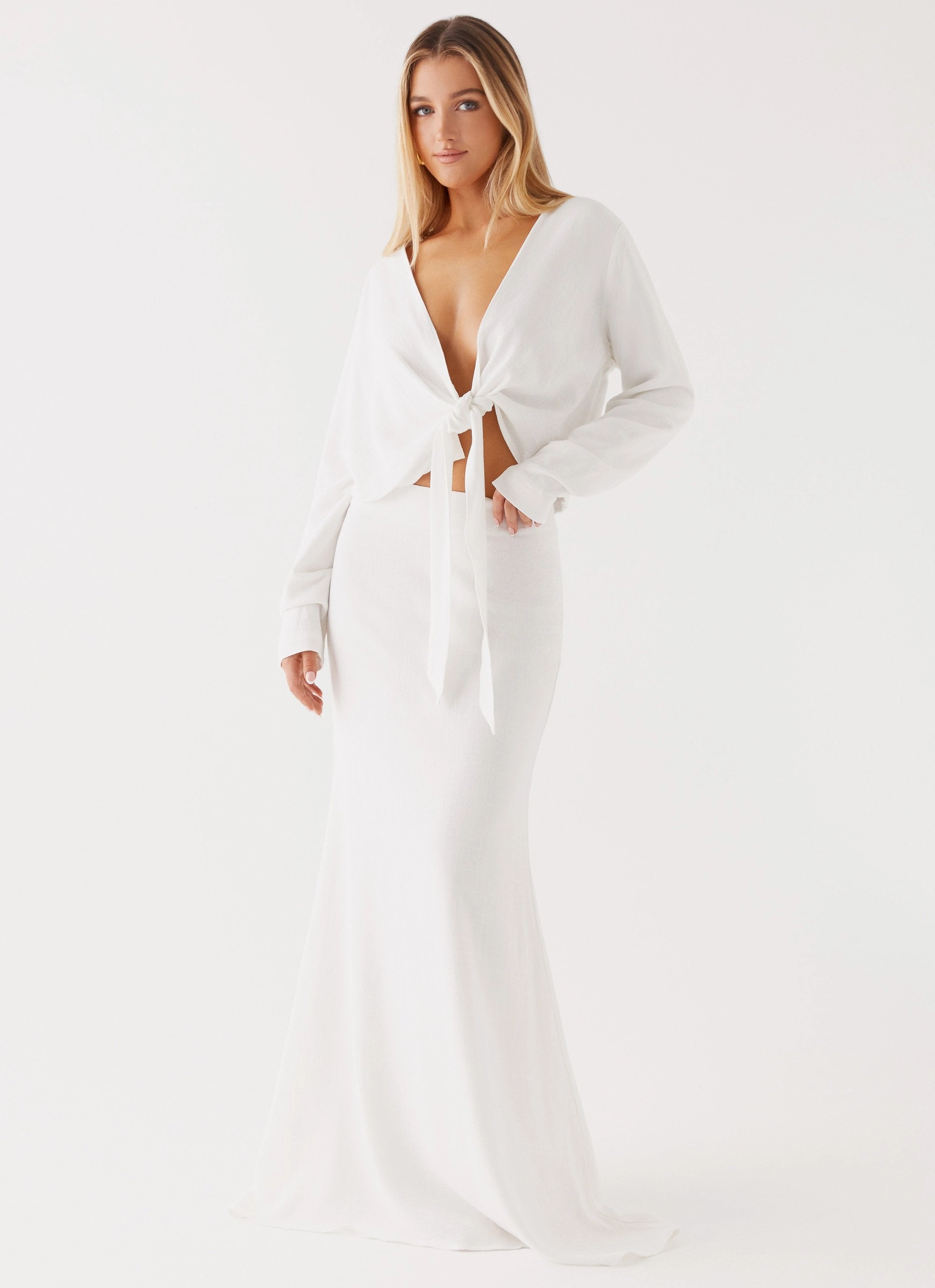 CrossGrain Fabric Modular Layering System Parker Linen Knotted Top - White