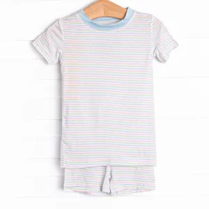Pastel Pinstripe Bamboo Pajama Short Set, Blue