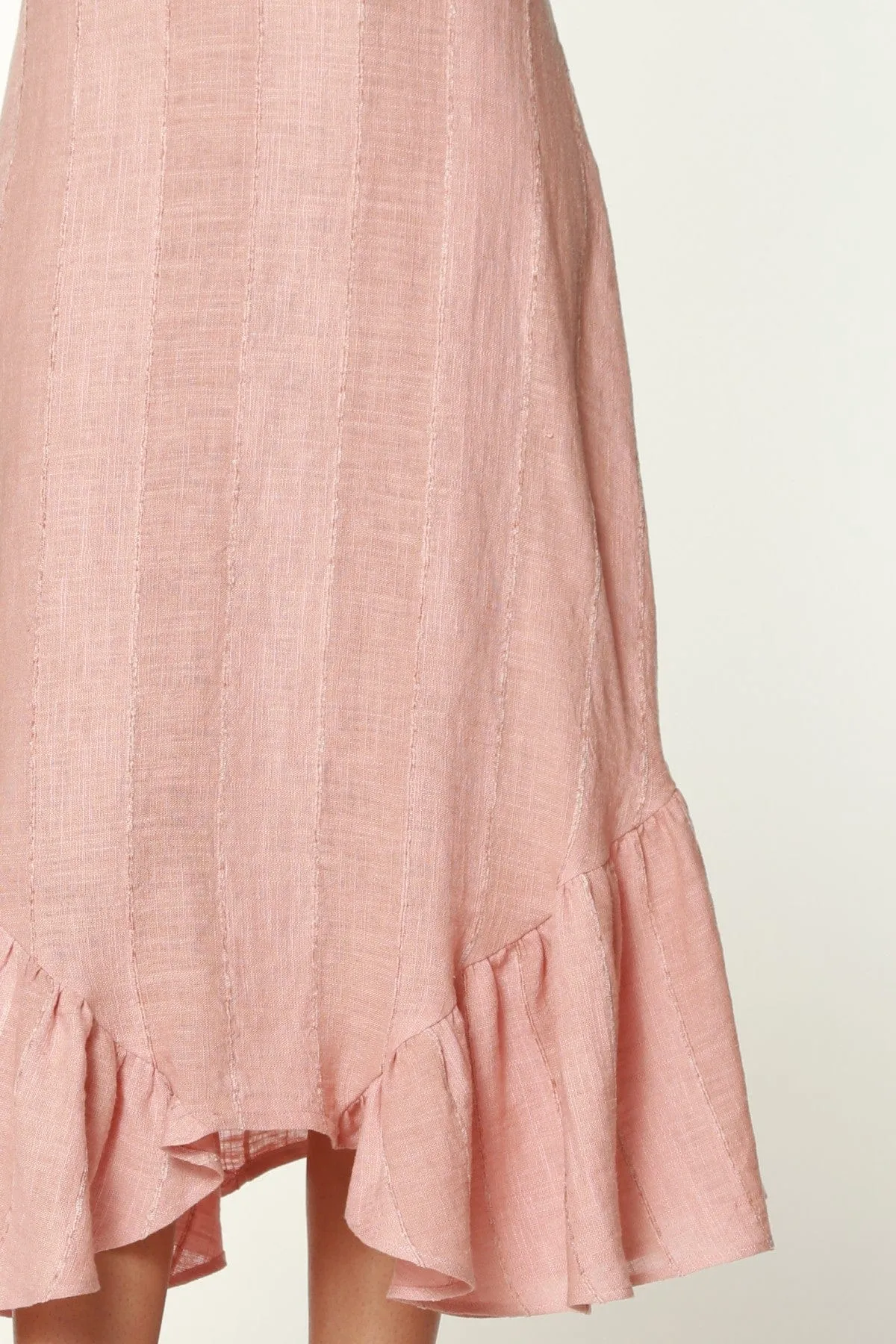 Blush Flounced Linen Midi Skirt Runway Inspired Stretchy