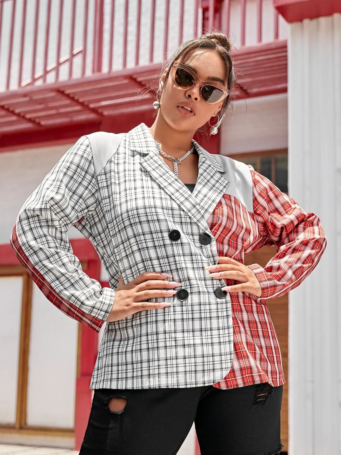 Patchwork Stylish Long Sleeve Oversized Jacket Blazer