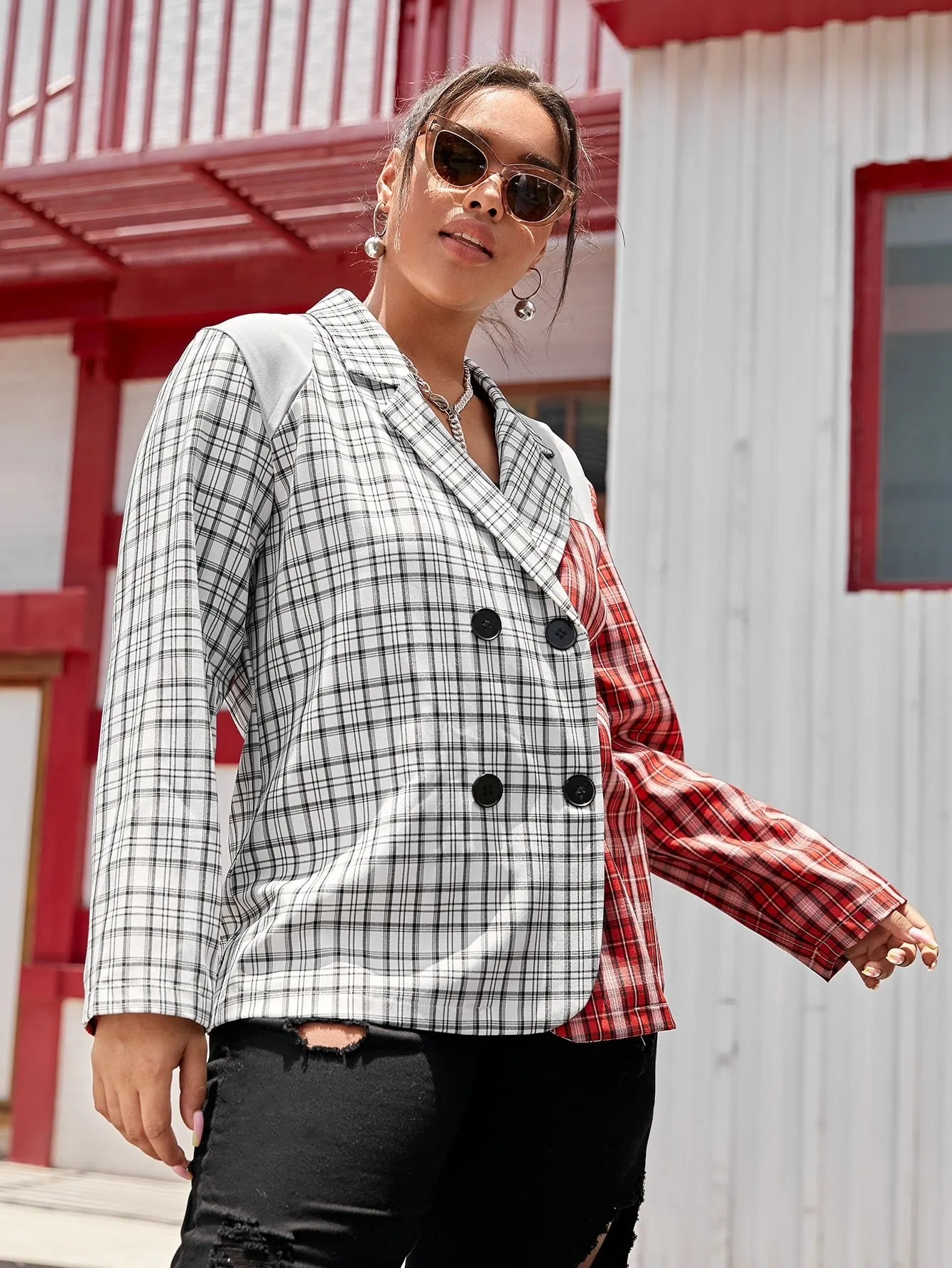 Patchwork Stylish Long Sleeve Oversized Jacket Blazer