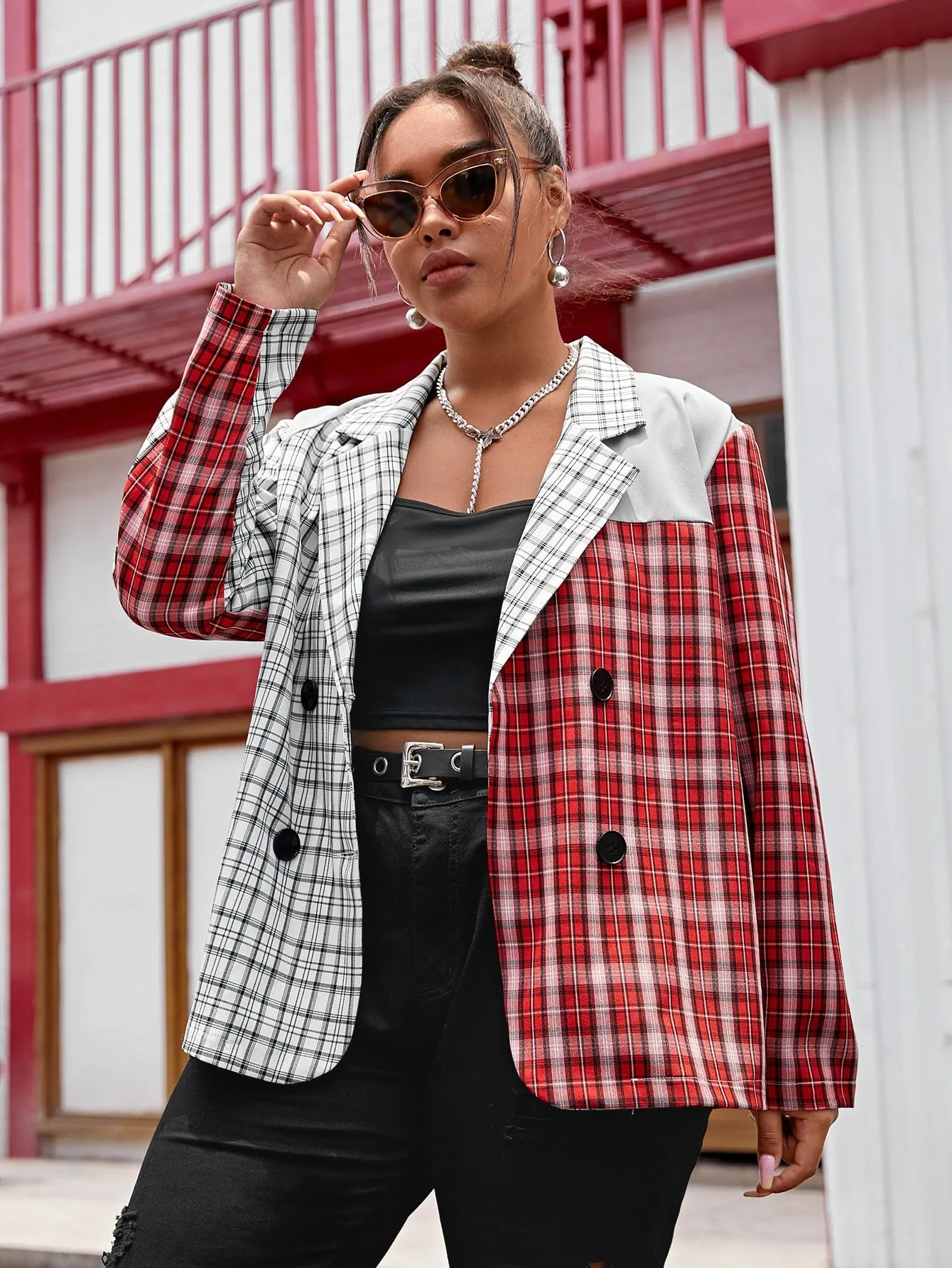 Patchwork Stylish Long Sleeve Oversized Jacket Blazer