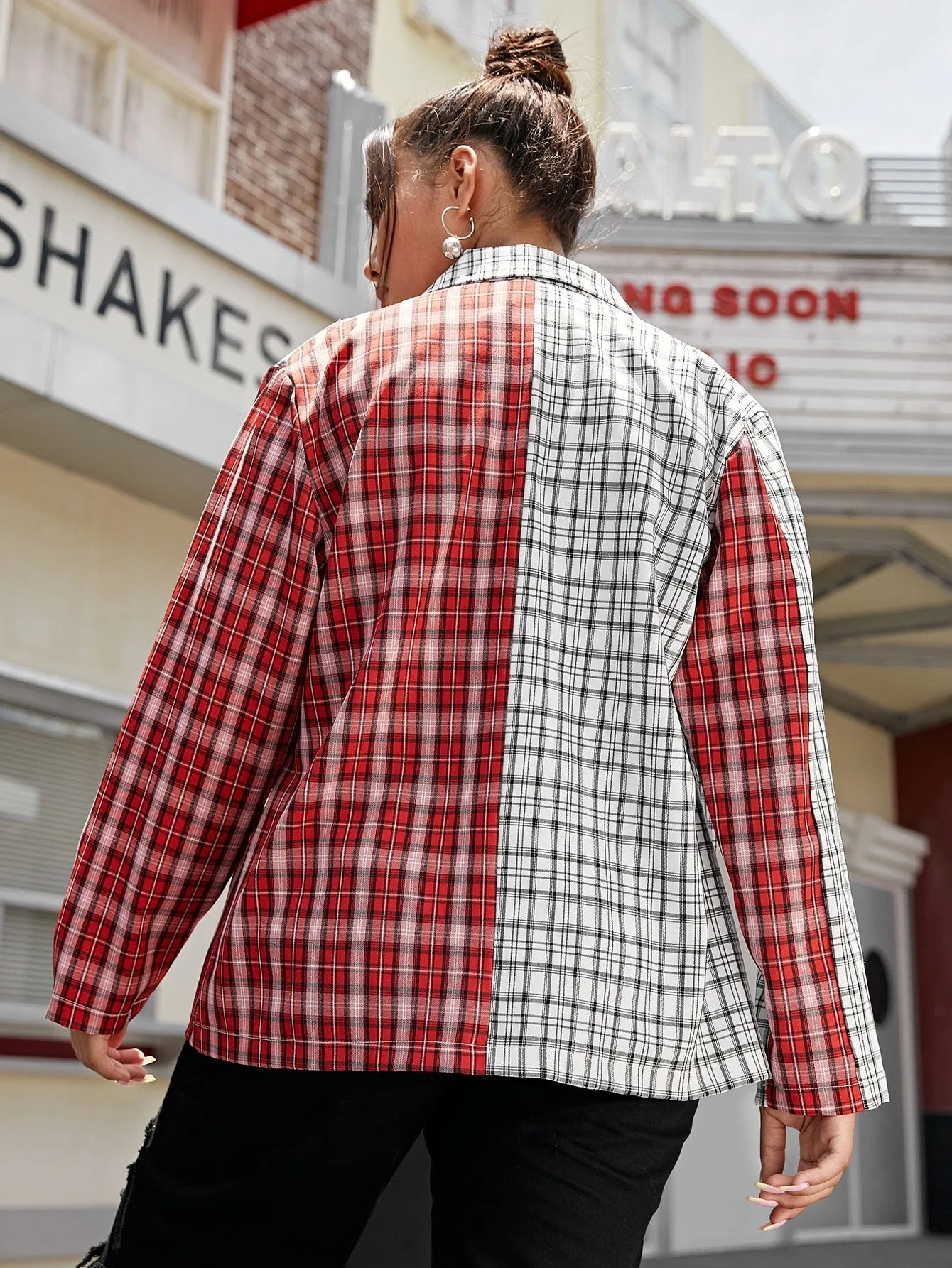 Patchwork Stylish Long Sleeve Oversized Jacket Blazer