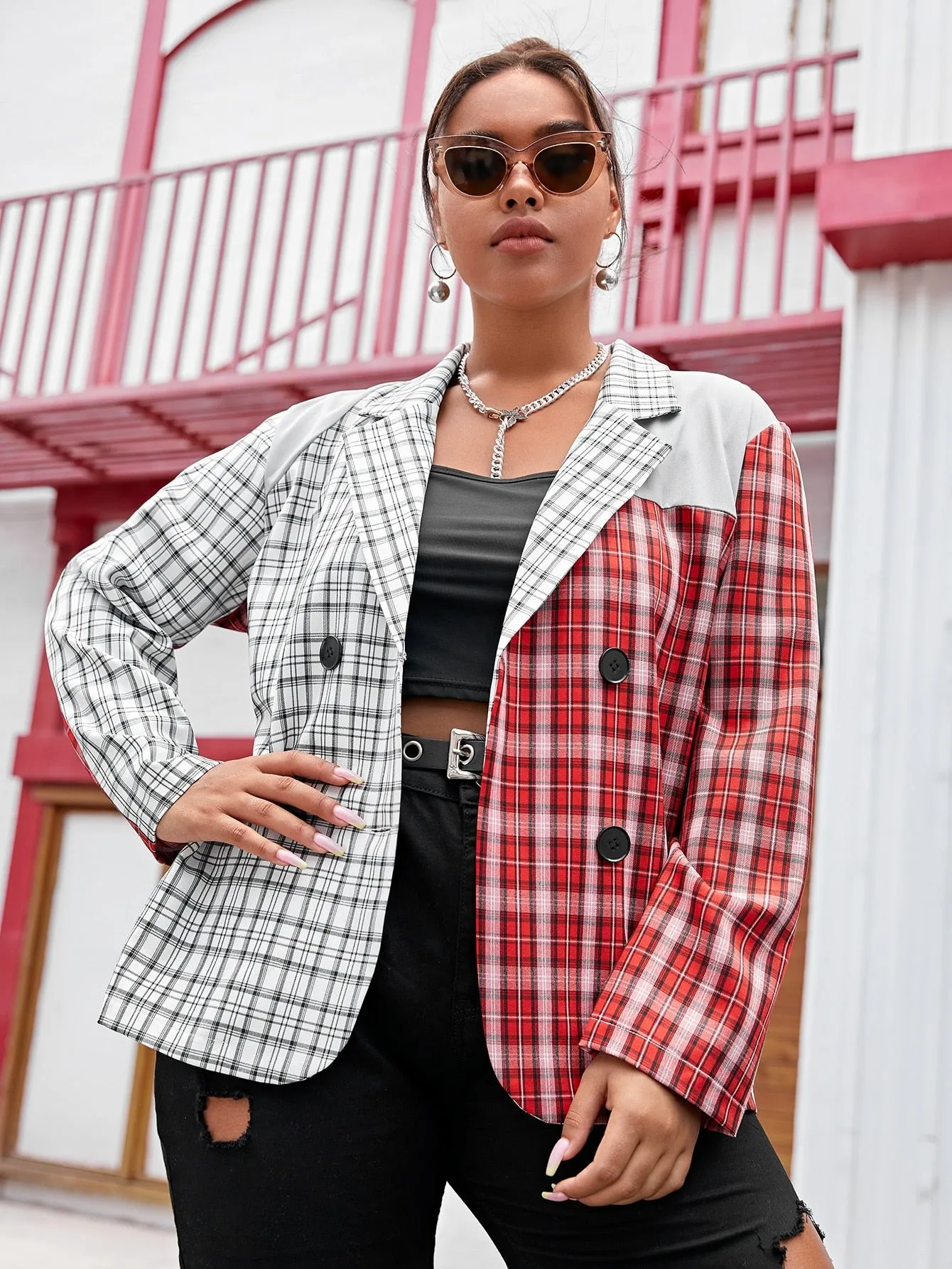 Patchwork Stylish Long Sleeve Oversized Jacket Blazer