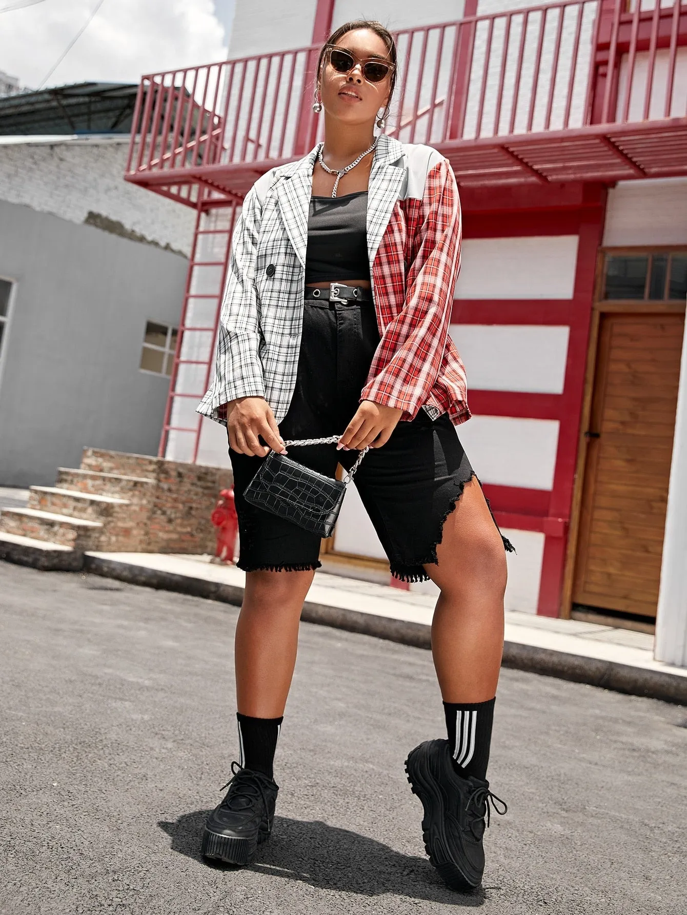 Patchwork Stylish Long Sleeve Oversized Jacket Blazer
