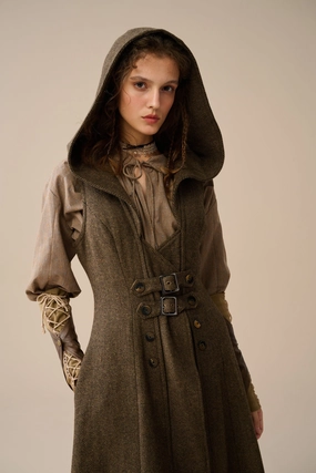 Patricia 21| hooded corset wool dress Ultra Soft Adjustable Hood Feature Non Irritating Edging Patricia 21| hooded corset wool dress