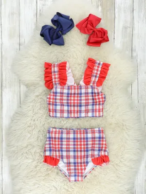 Patriotic Plaid Ruffle Swimsuit