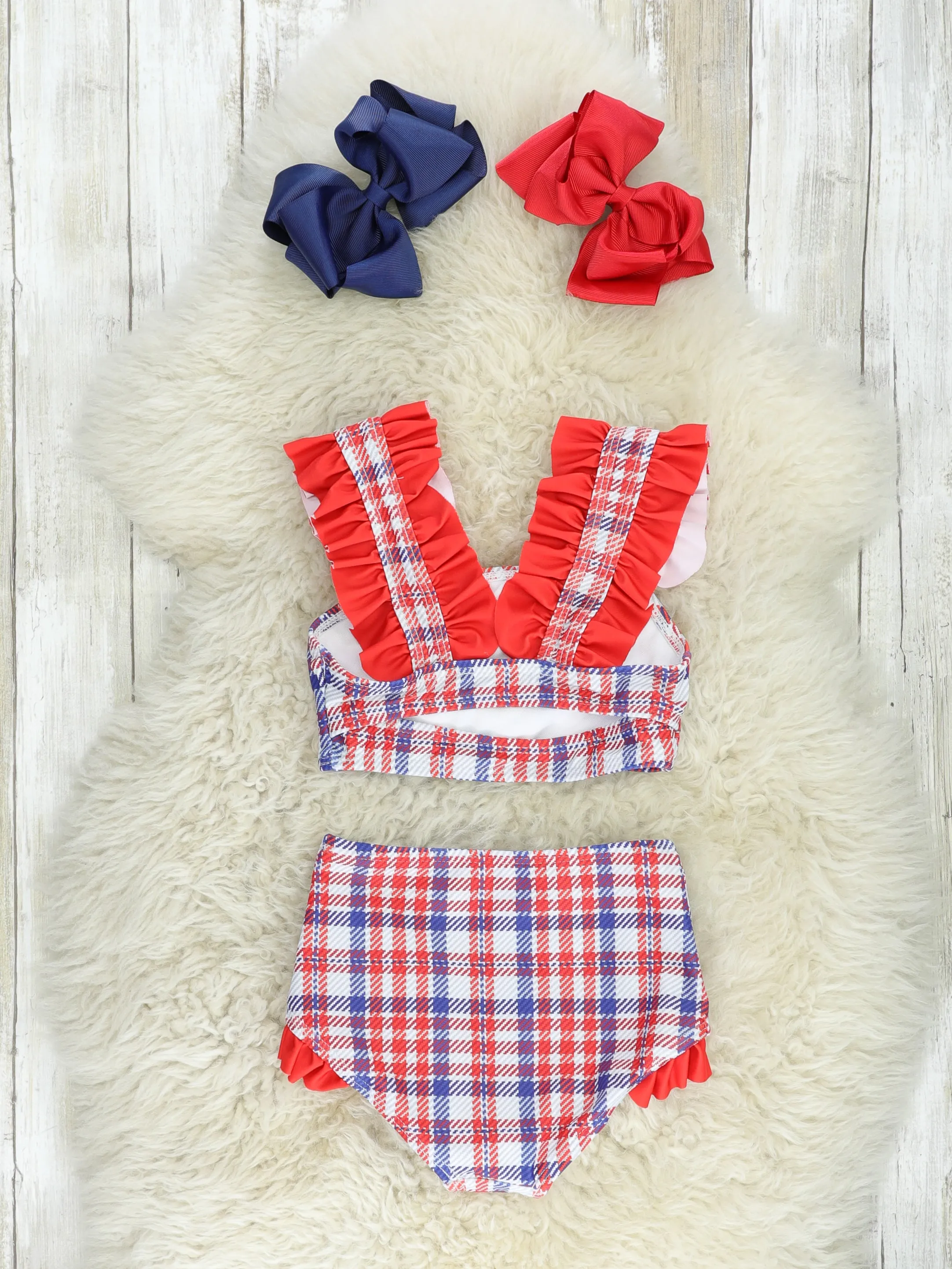Patriotic Plaid Ruffle Swimsuit
