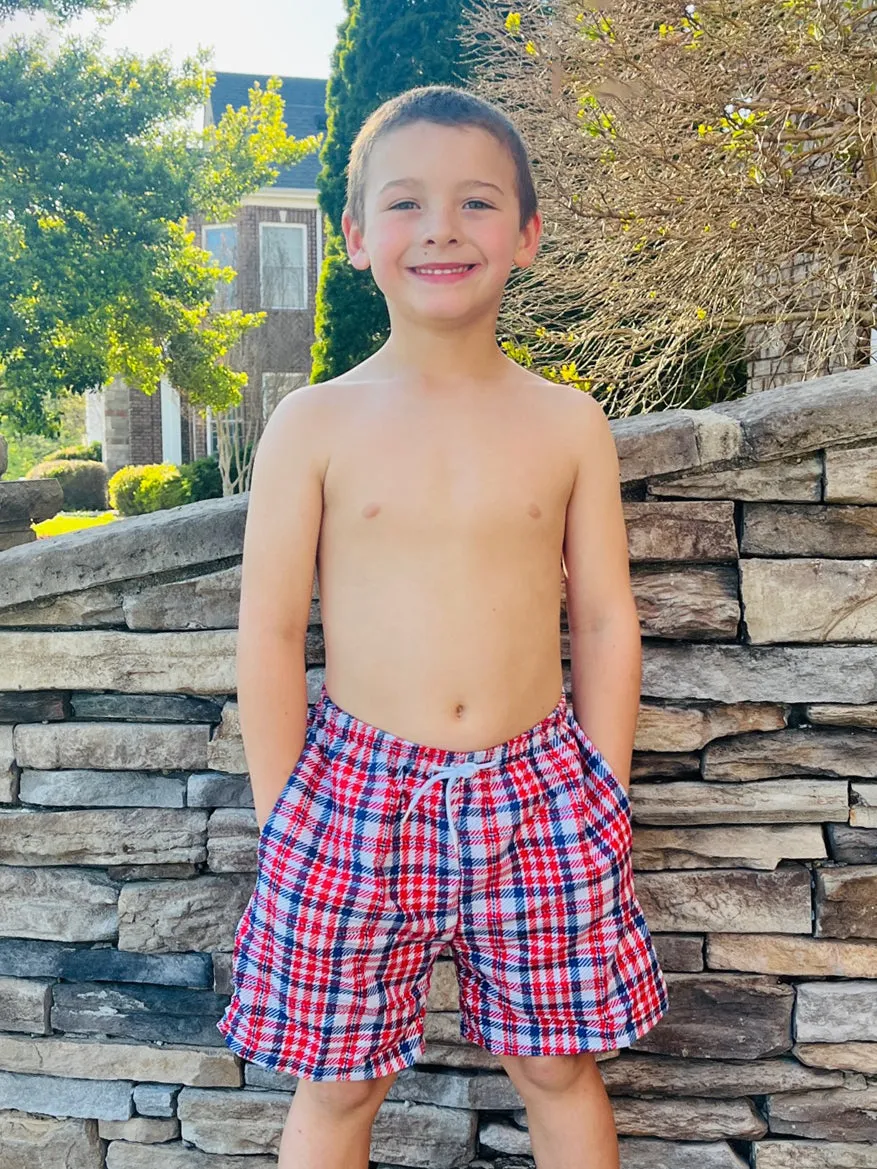 Patriotic Plaid Swim Trunks