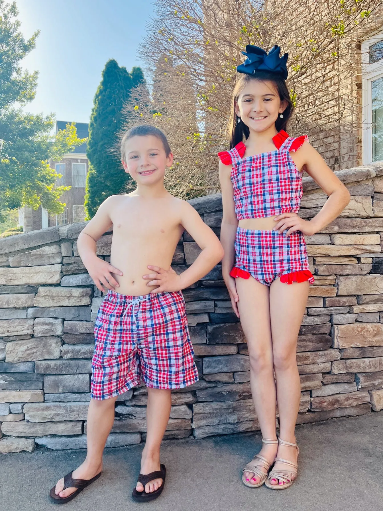 Patriotic Plaid Swim Trunks