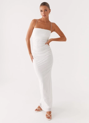 Paxton Beaded Maxi Dress - White Soft Lines Comfort Layer