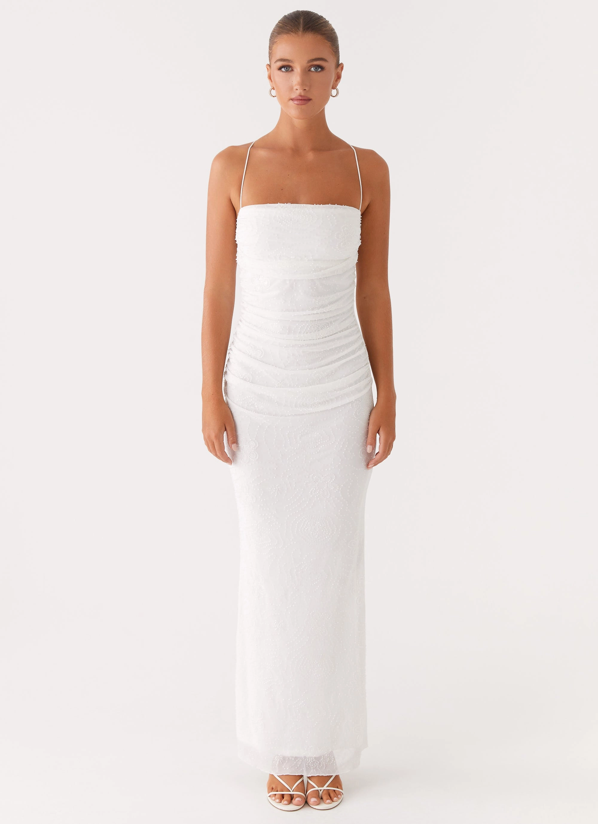 Paxton Beaded Maxi Dress - White High Neck Best-Seller