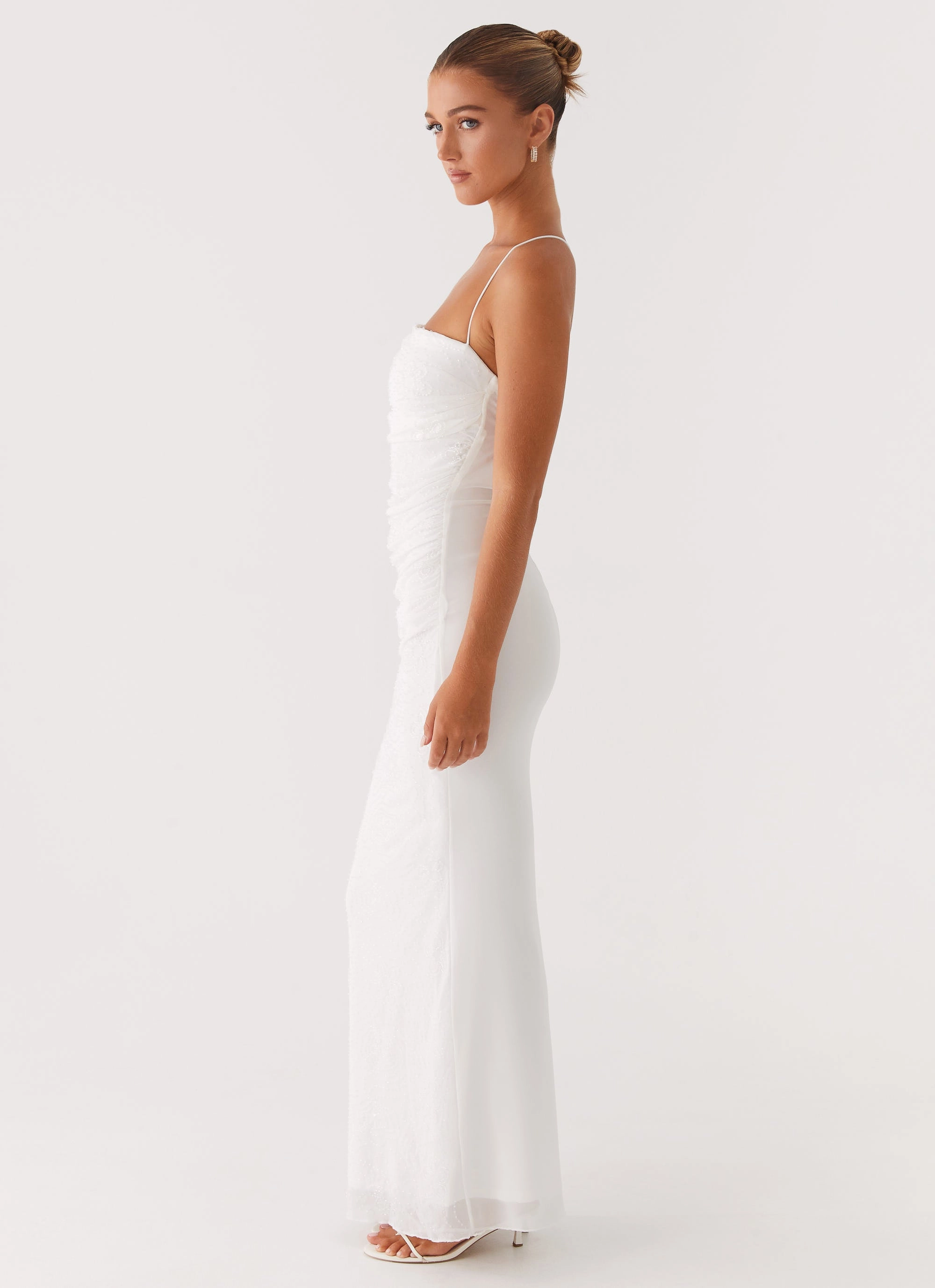 All Purpose Basic essential Paxton Beaded Maxi Dress - White