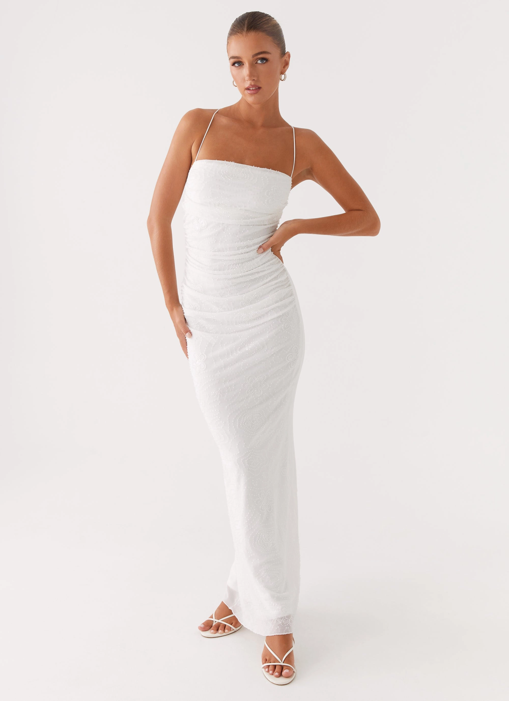 Paxton Beaded Maxi Dress - White Soft Lines Comfort Layer