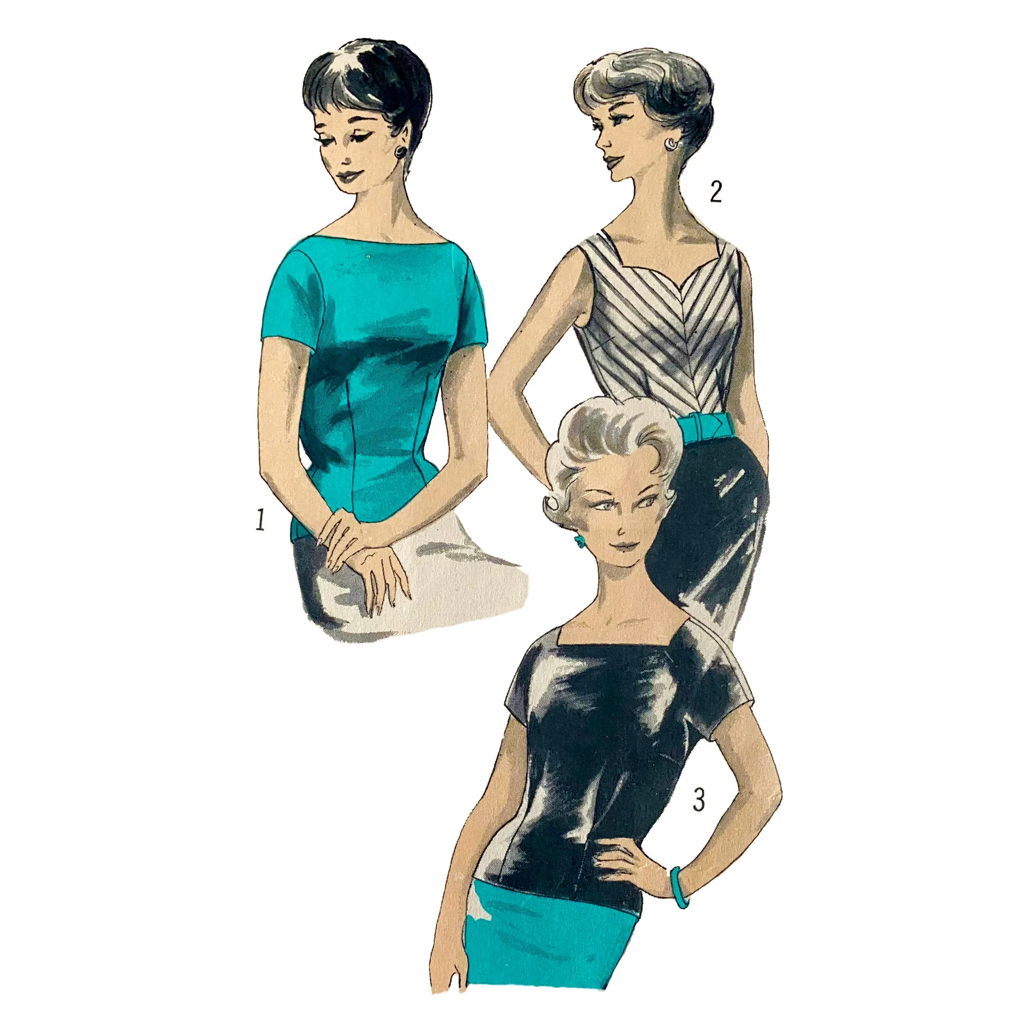PDF - Vintage 1950s Pattern – Top, Three Styles in One -  Bust 36” (91.4cm) - Download