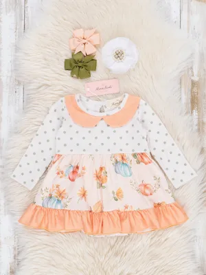 Peach & Green Dots Floral Pumpkins Ruffle Bubble