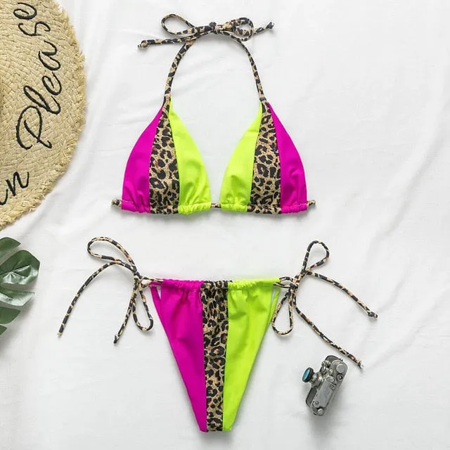 Peachtan Halter leopard bikini.