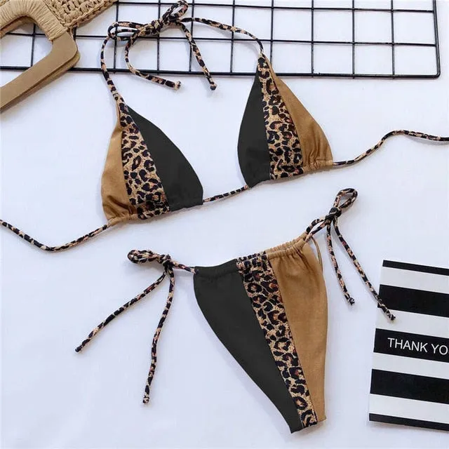 Peachtan Halter leopard bikini.
