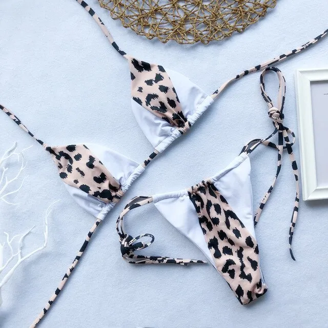 Peachtan Halter leopard bikini.