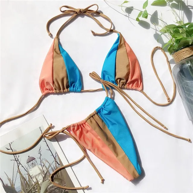 Peachtan Halter leopard bikini.