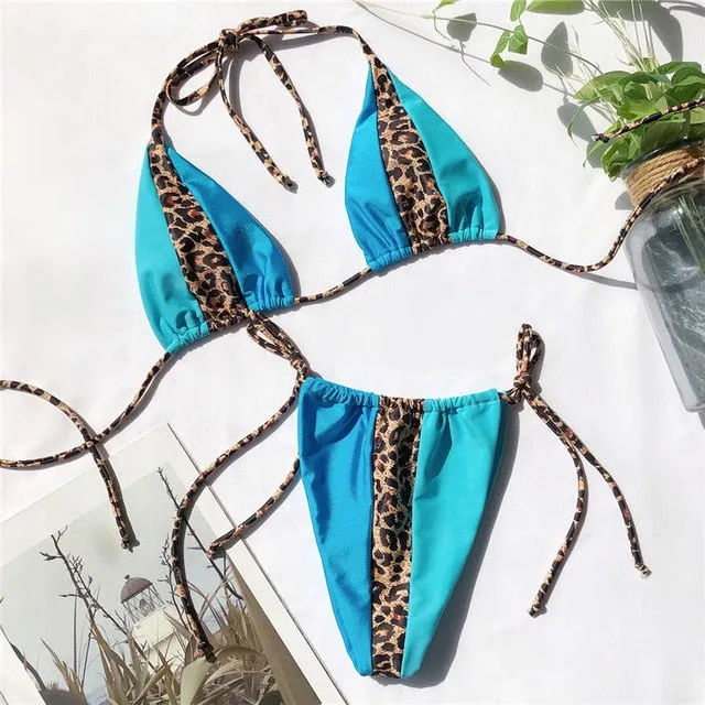 Peachtan Halter leopard bikini.
