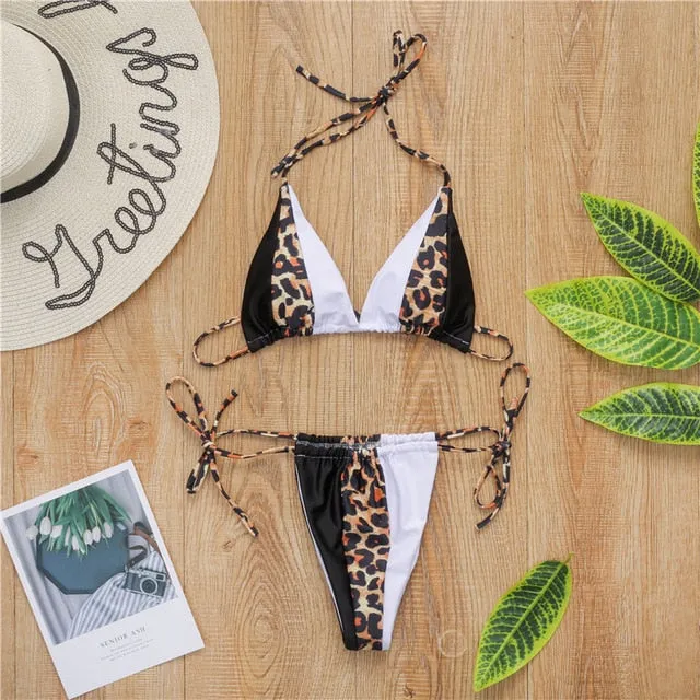 Peachtan Halter leopard bikini.