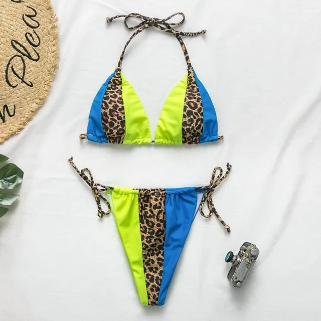 Peachtan Halter leopard bikini.