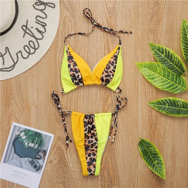 Peachtan Halter leopard bikini.