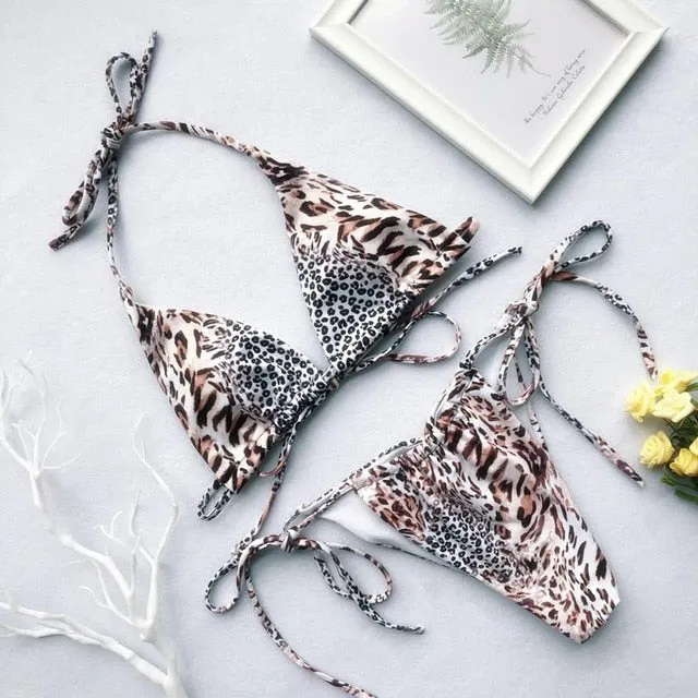 Peachtan Halter leopard bikini.