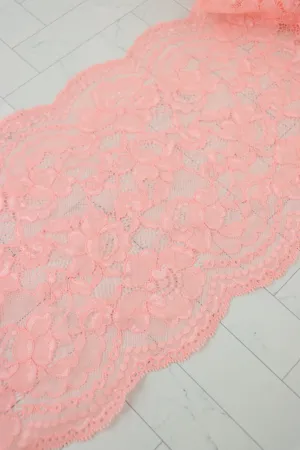 Peachy Coral 9" Wide Stretch Lace