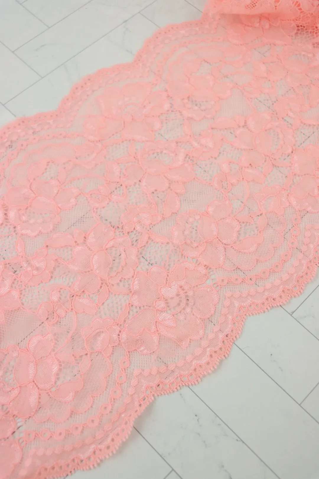Peachy Coral 9" Wide Stretch Lace
