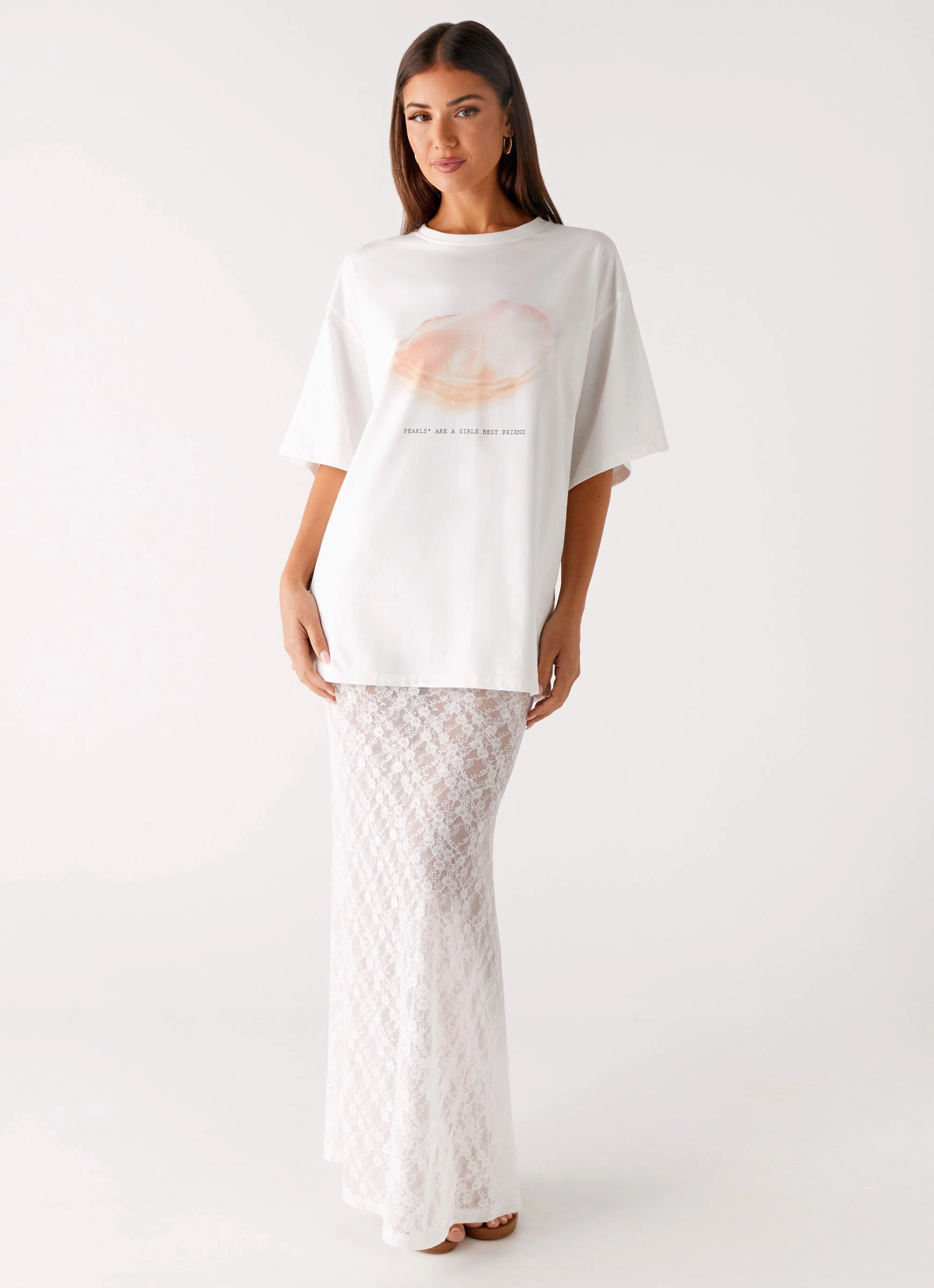 Compact Stitching MultiPanel Design Pearl Oversized Tee - White
