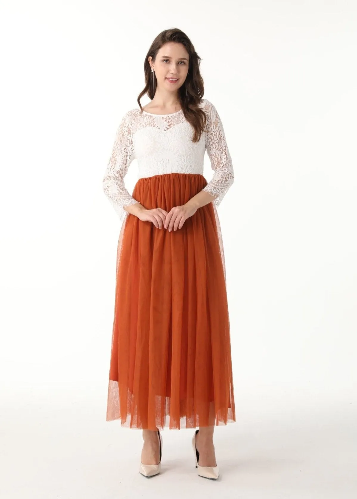 Peony Lace Dress for Women in Burnt Orange
