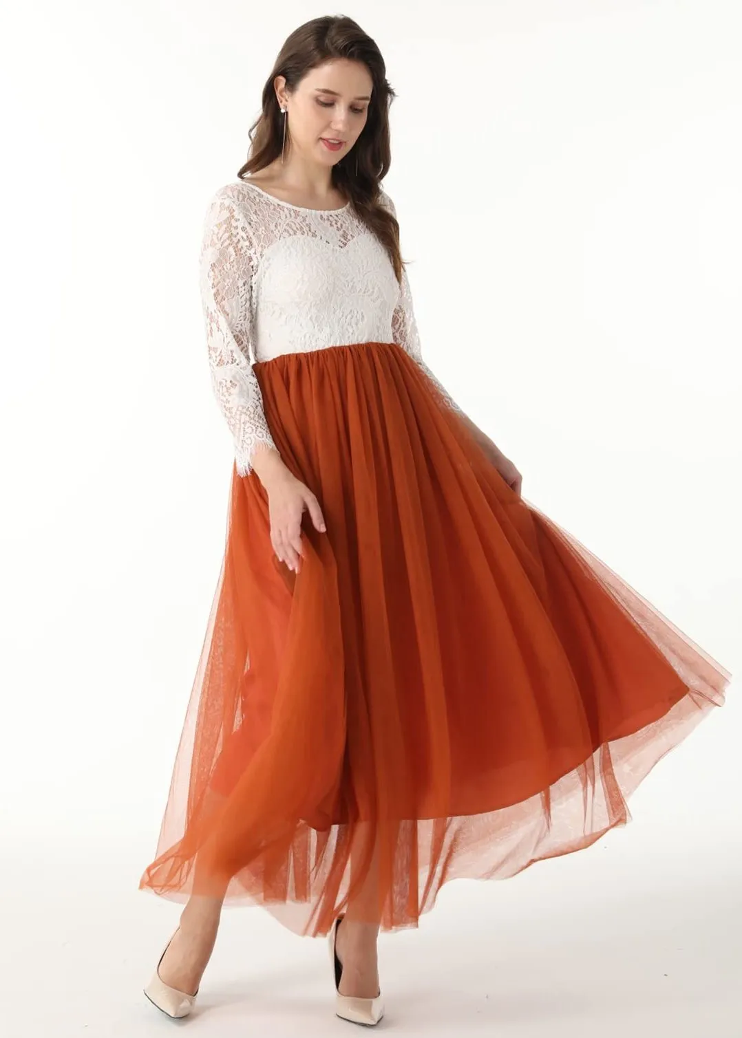 Peony Lace Dress for Women in Burnt Orange