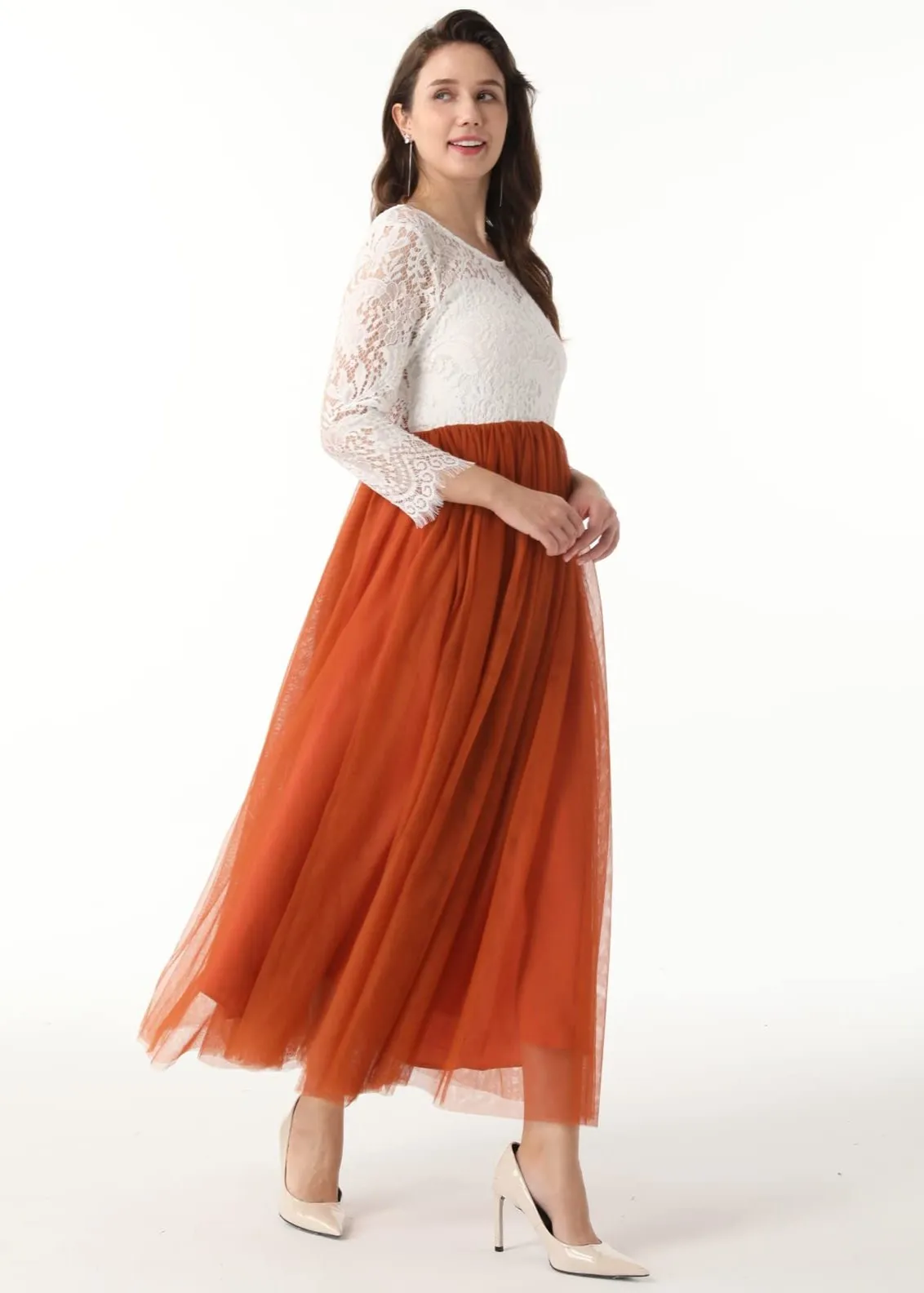 Peony Lace Dress for Women in Burnt Orange
