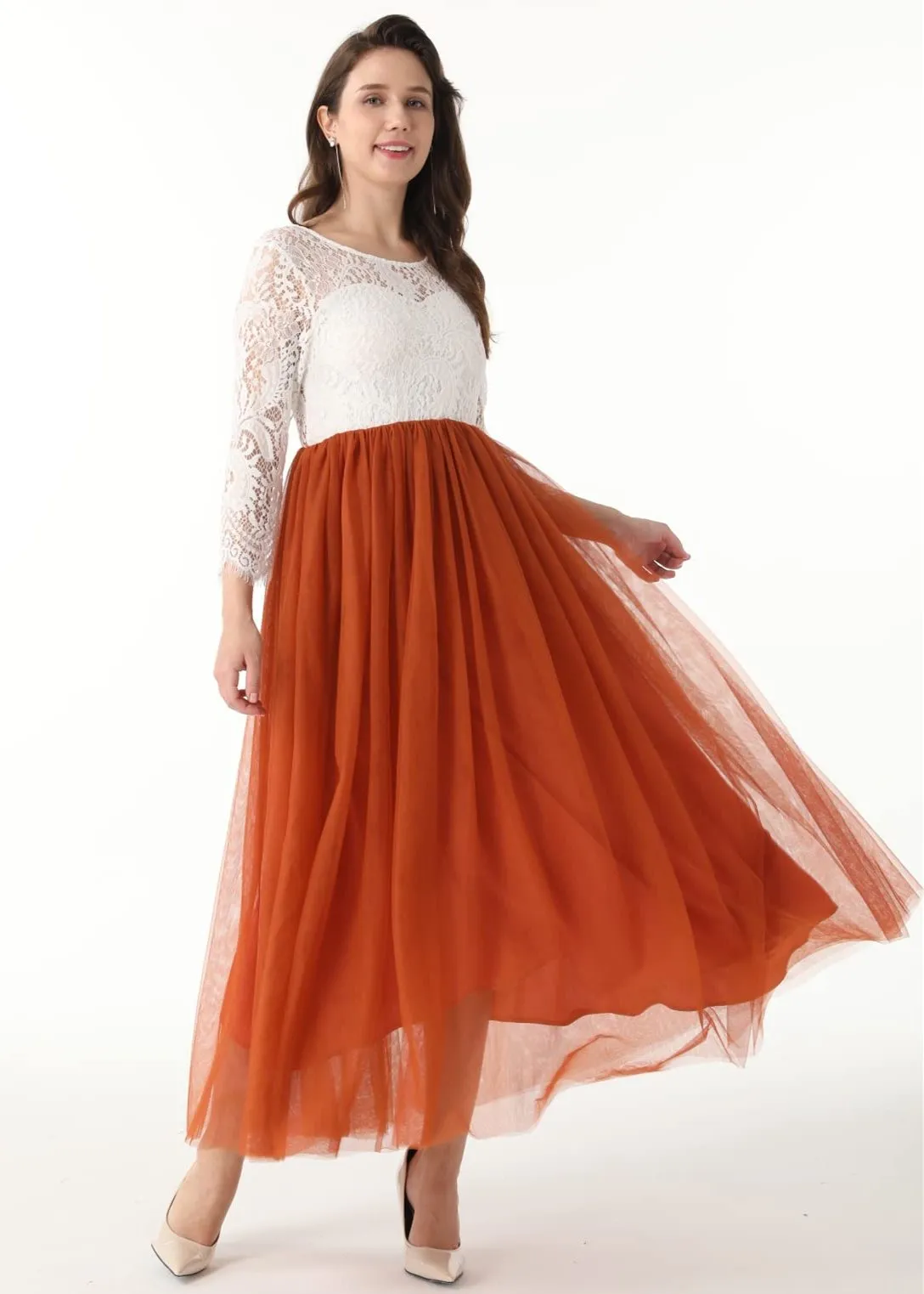 Peony Lace Dress for Women in Burnt Orange