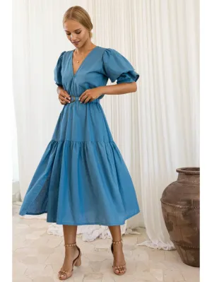 Peony Linen Midi Dress - Persian Blue