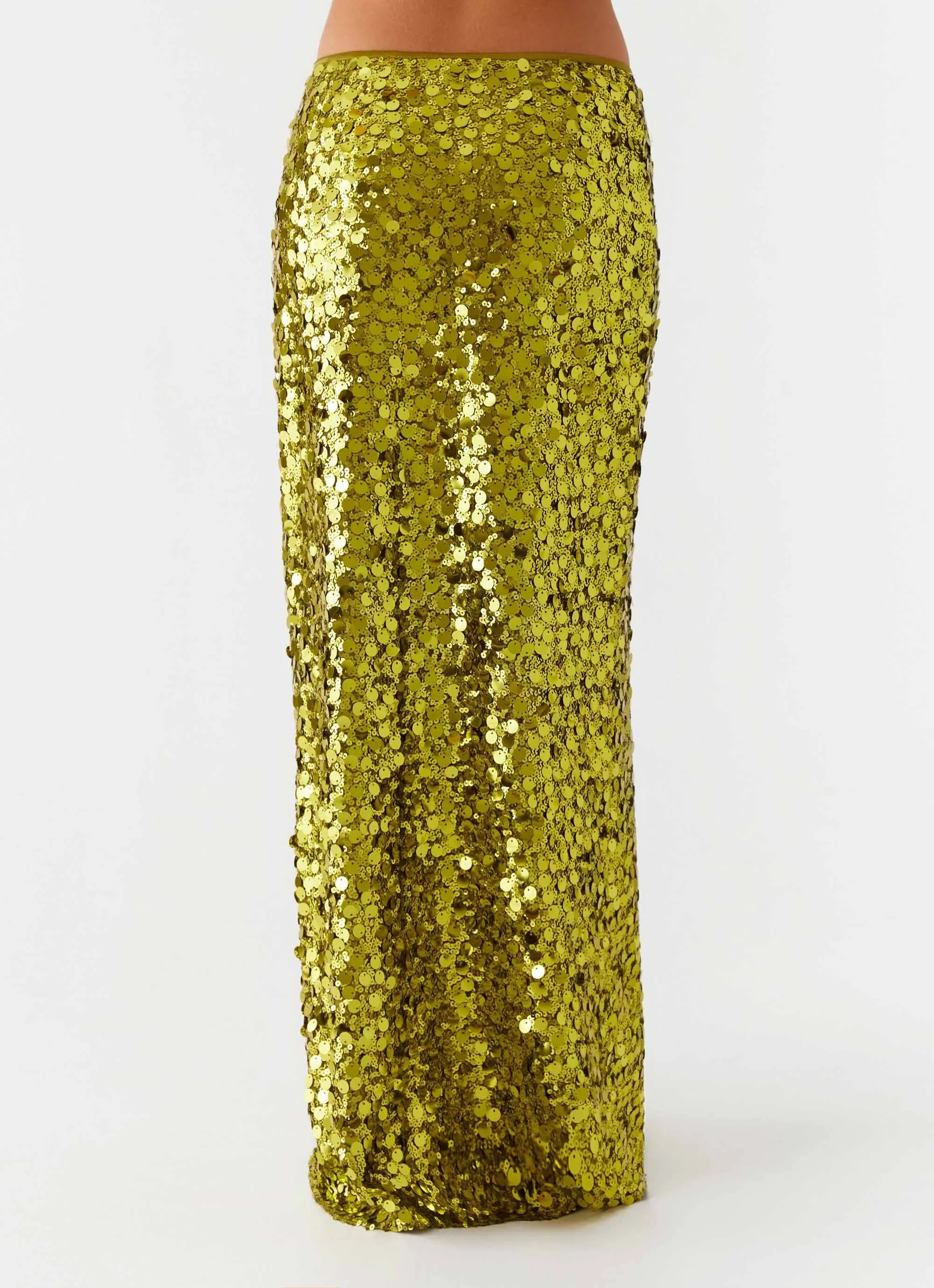 Perfect Places Low Rise Sequin Maxi Skirt - Olive Hygienic Inner Layer