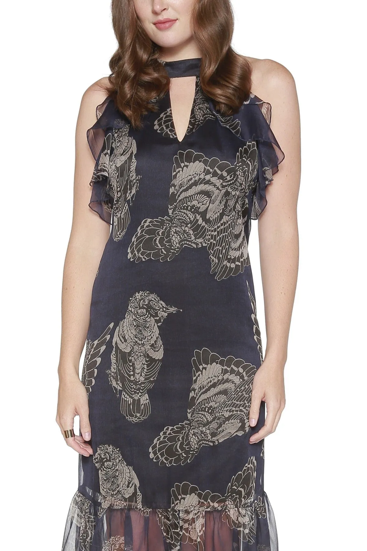 Slit-Hem Chic casual Cassandra Dress - Owl