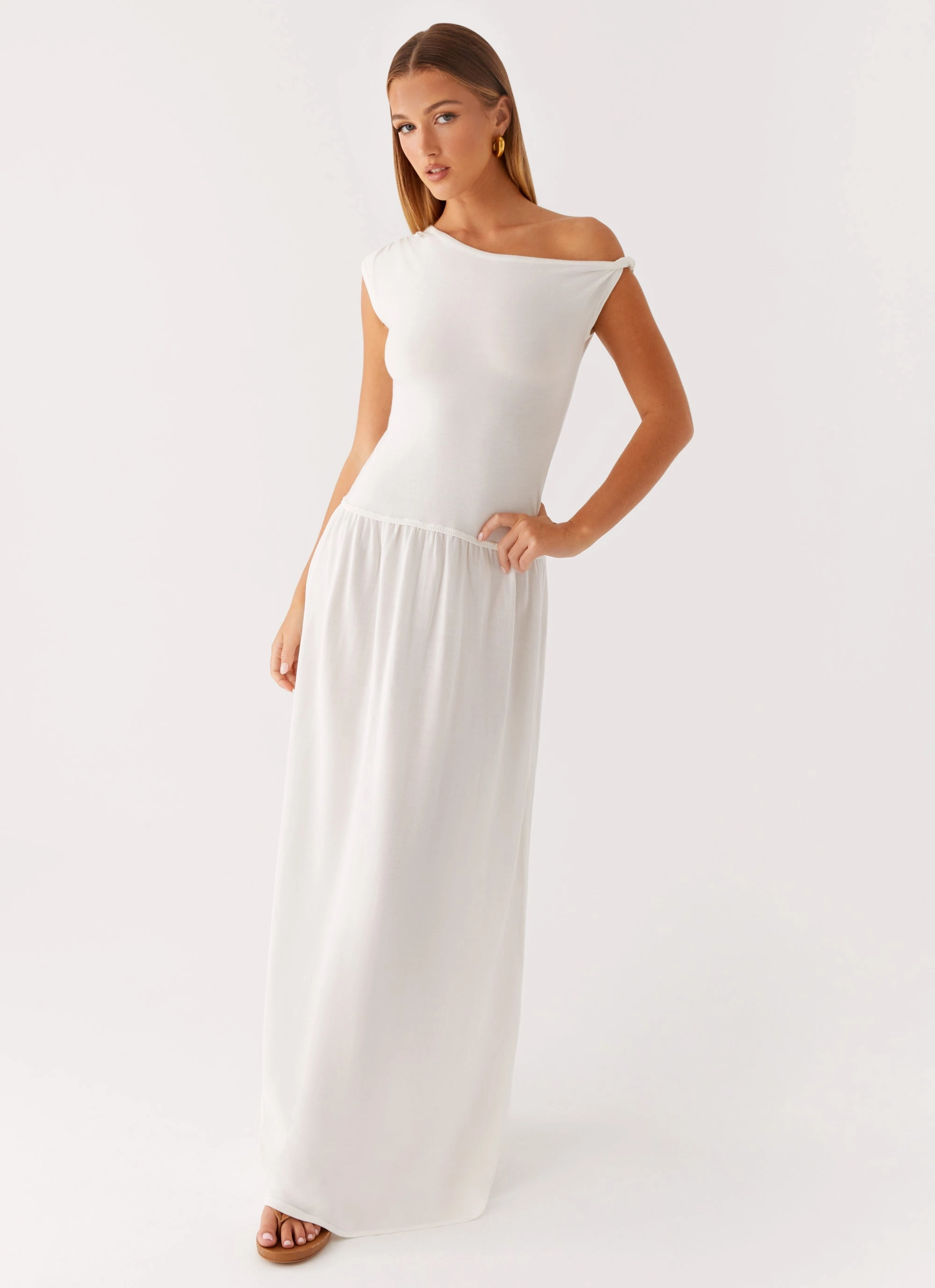 Smooth Layering Ardella One Shoulder Maxi Dress - Ivory