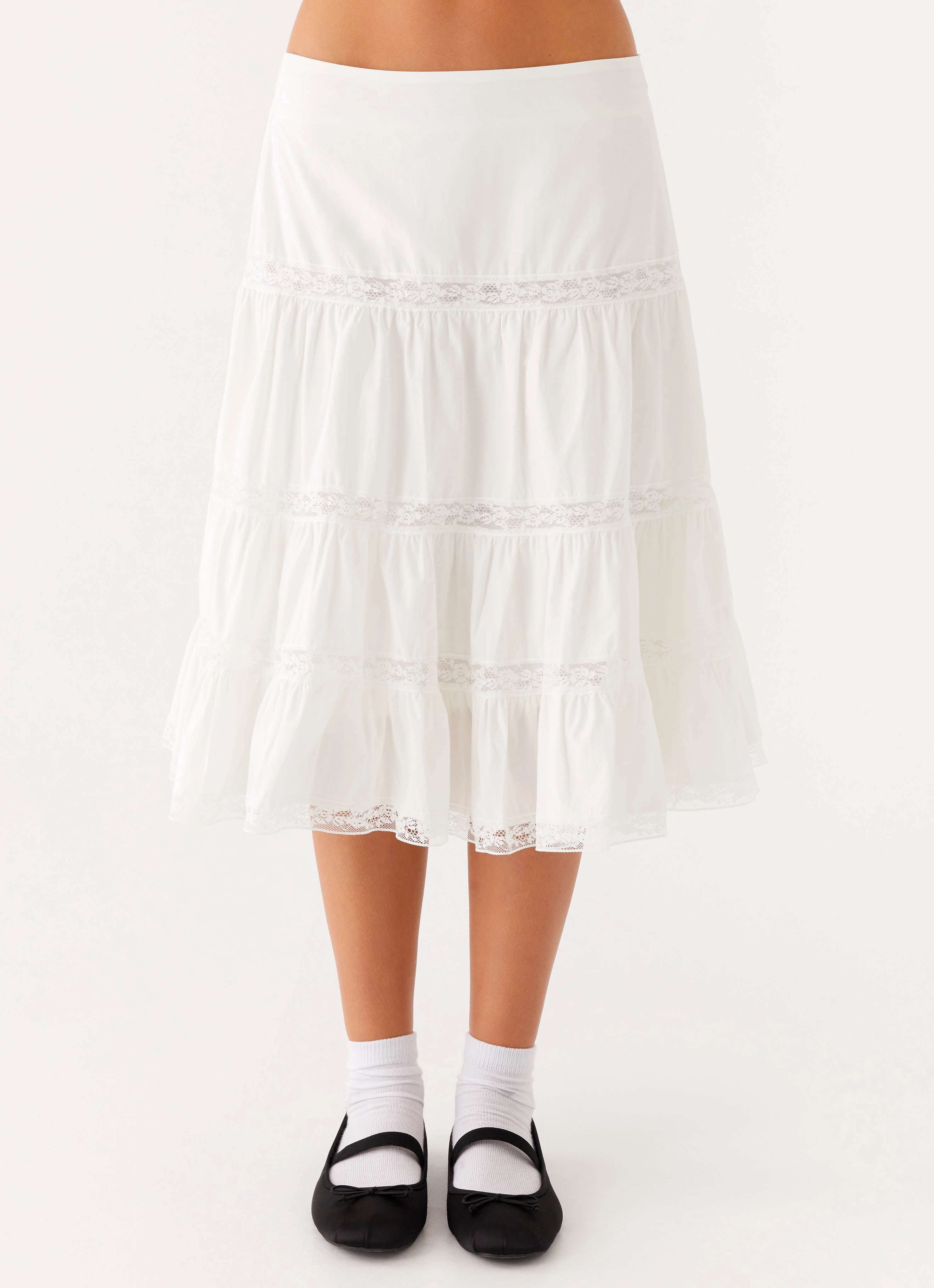 Good Vibes Midi Skirt - White Carbon Infused Fabric Layered Look