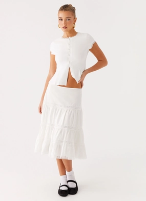 Perfect Look Good Vibes Midi Skirt - White Simple Silhouette Sporty Touch Good Vibes Midi Skirt - White