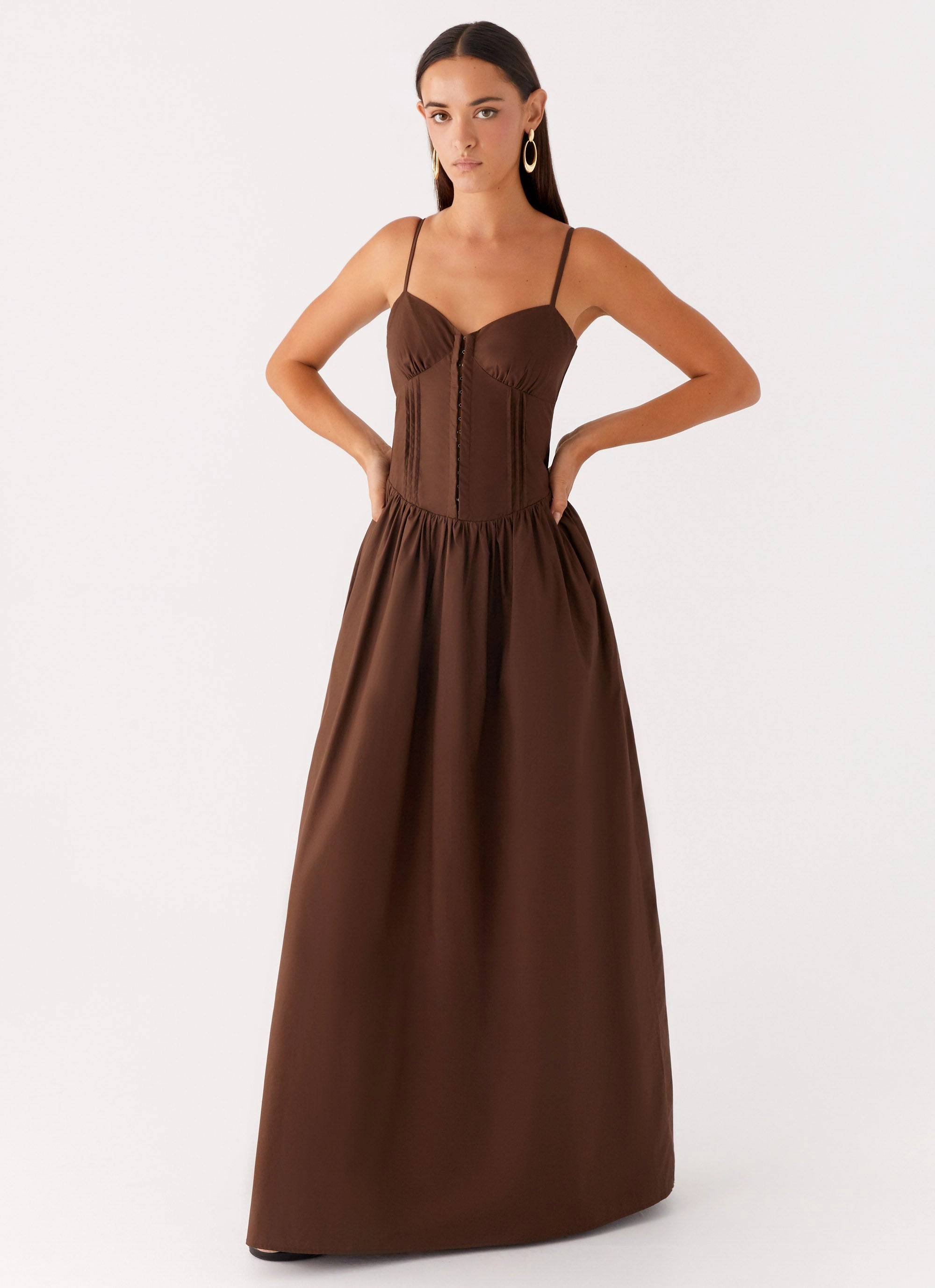 Cerys Maxi Dress - Chocolate Breathable fabric Curvy Glam