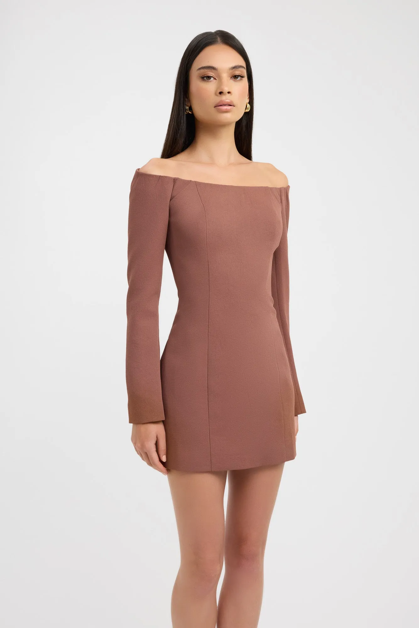 Contemporary Fit Fold-Over-Detail Oyster Long Sleeve Mini Dress