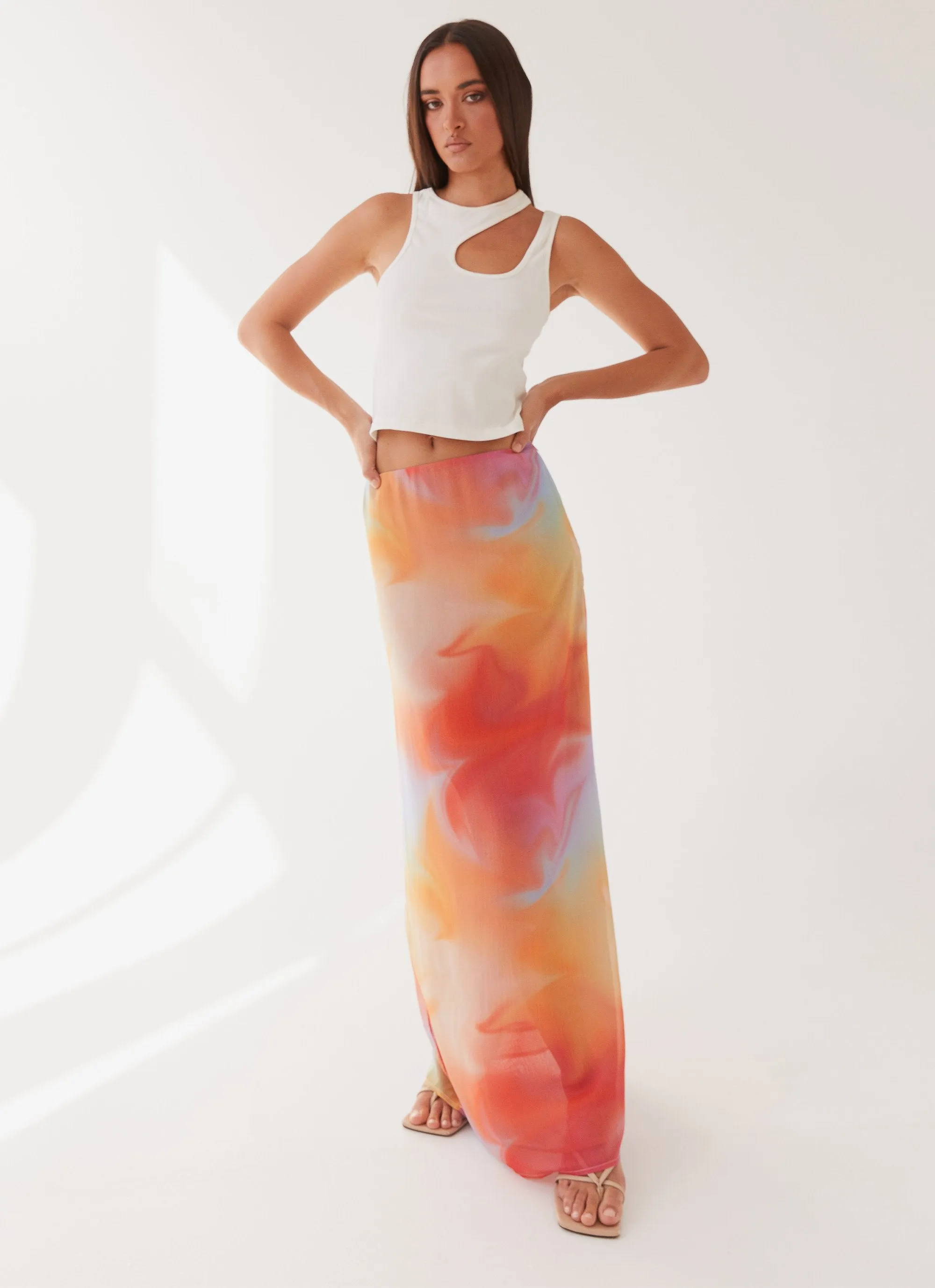 Sunlight Cascade Maxi Skirt - Rainbow Radiance Chilly Day Wear