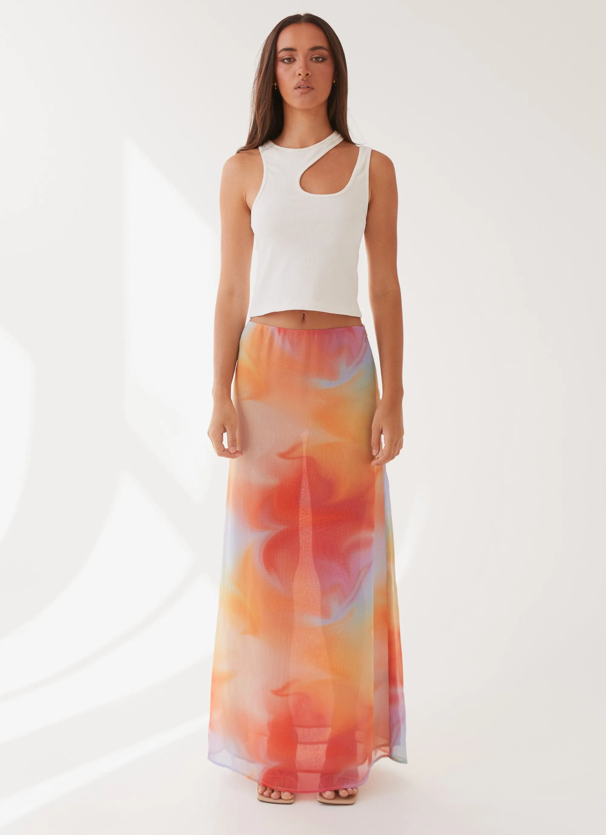 GussetedCrotch Ripstop Fabric Technology Sunlight Cascade Maxi Skirt - Rainbow Radiance