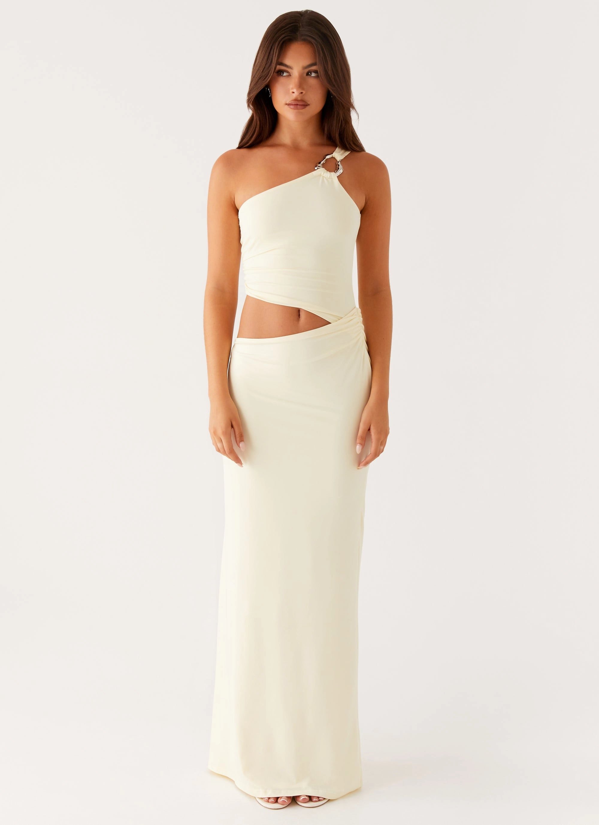 Peta Maxi Dress - Yellow Patterned-Fabric Chic Harmony