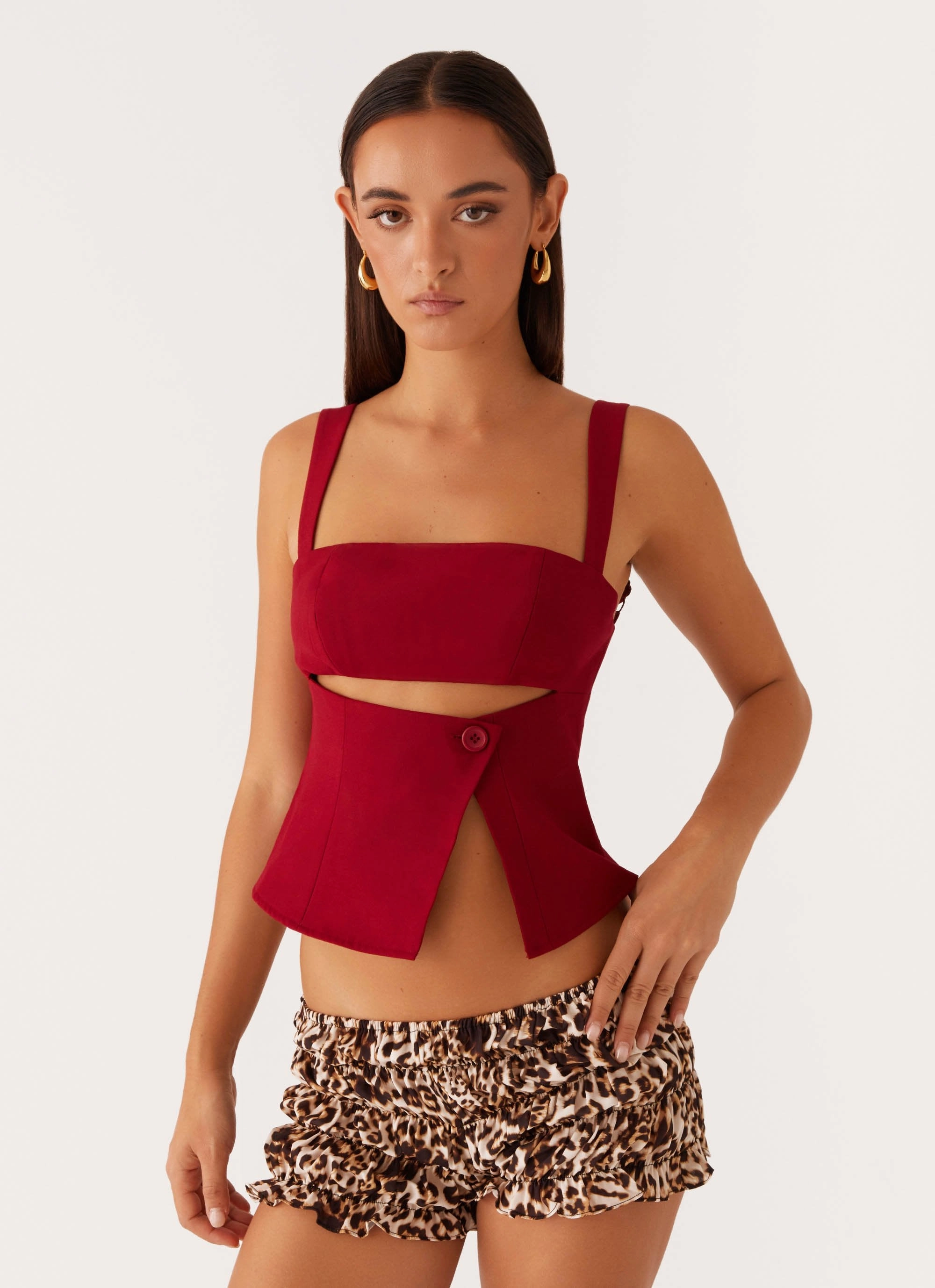 Reflective Logo Detail Pia Cut Out Top - Red